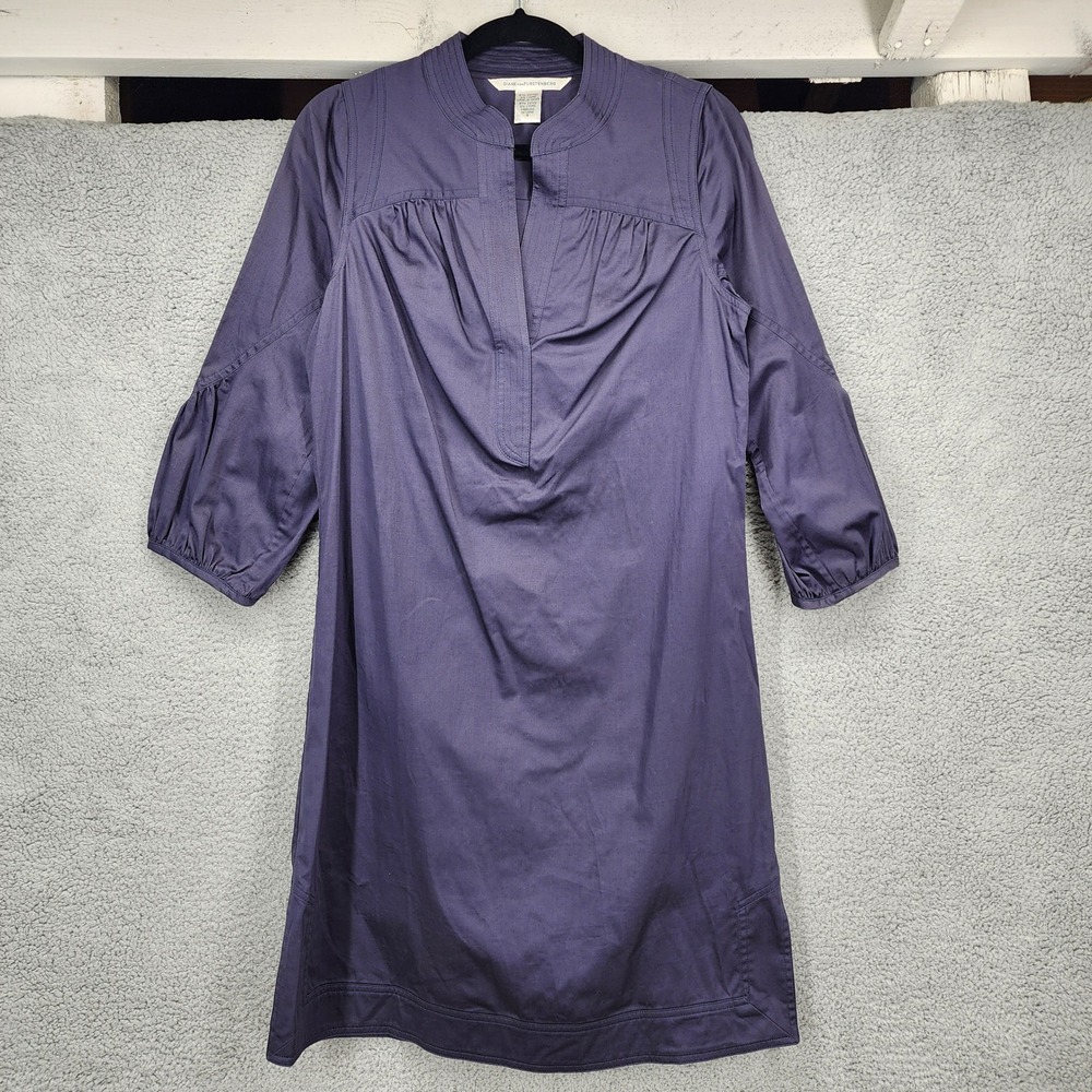 Diane von Furstenberg Purple Cotton Lycra V Neck 3/4 Sleeve Dress Size 8